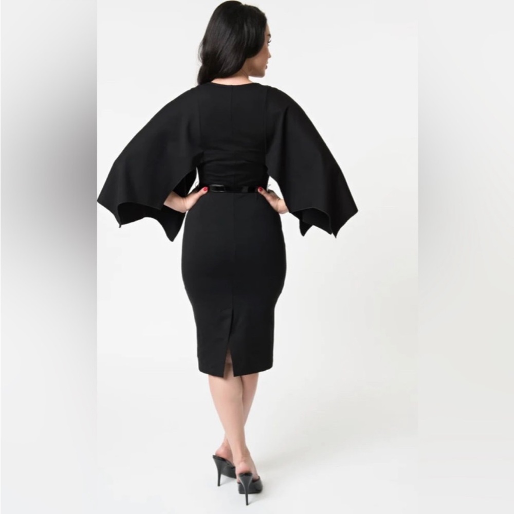Retrolicious Black Midi Dress with Capelet - Picture 2 of 5